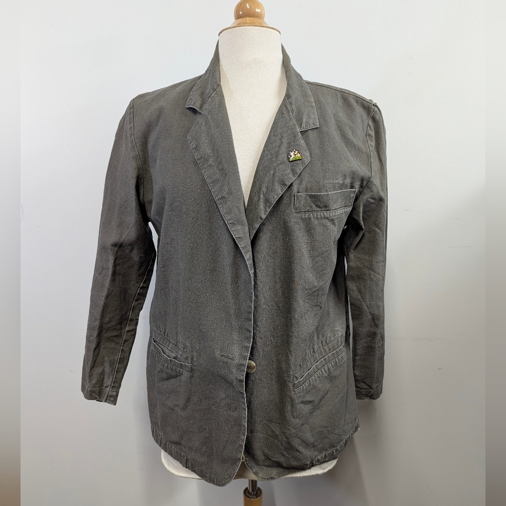 Vintage Olive Green Canvas Casual Blazer Safari 6 Medium Grunge